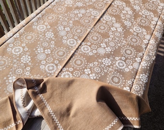 Vintage Georg Jensen Damask Tablecloth: Reversible Brown & White Floral