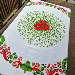 Vintage Nordic Christmas Cotton Tablecloth: Retro Holiday Linens