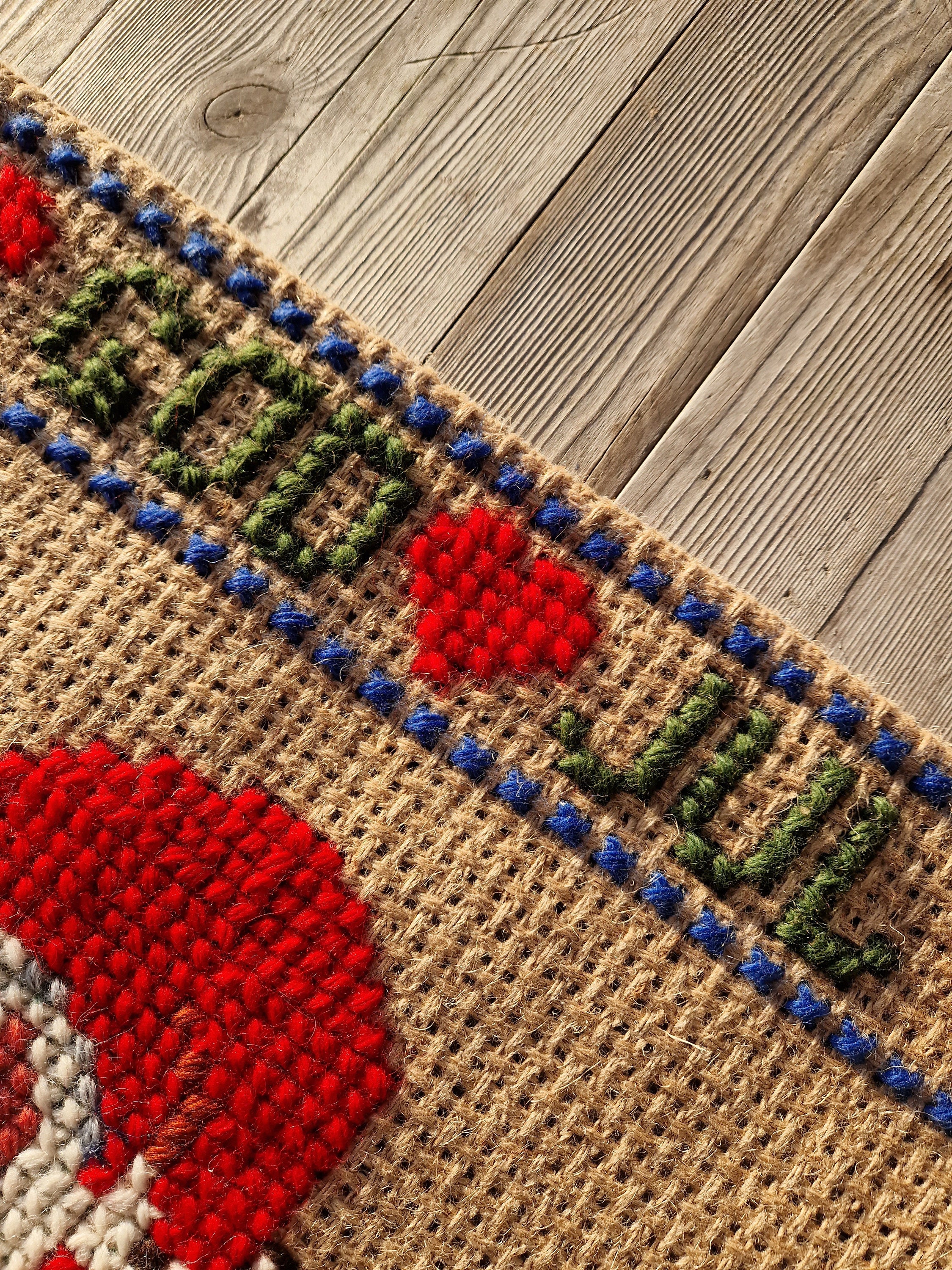 Vintage Embroidered Christmas Tapestry: Swedish Santa Nisse