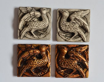 Magnet oiseau gothique, bas relief miniature