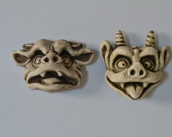 Grumpy gargoyle & Mocking gargoyle - Magnet - Têtes de gargouilles rigolotes et mignonnes pour la décoration du frigo