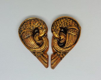 2 Magnets gothiques couple d'oiseaux amoureux en bas relief - trois couleurs au choix : or, bronze, pierre