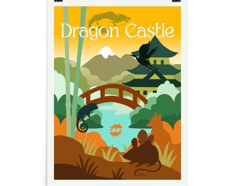 Dragon Castle Board Game Poster - Minimalist Travel Wall Art - Officially Authorised Accessory