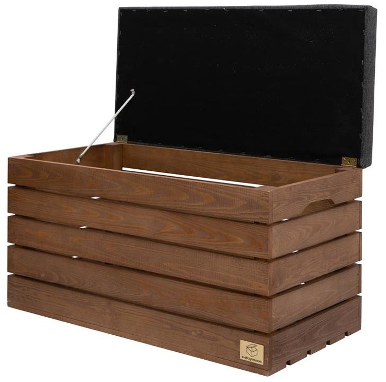 Sitzbank und Aufbewahrungskiste Polsterhocker Sitztruhe aus Holz, Hockerbank mit Stauraum, Kiste Box 80 x 40 x 44 cm, Nuss Bild 4