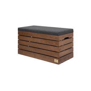 Sitzbank und Aufbewahrungskiste Polsterhocker Sitztruhe aus Holz, Hockerbank mit Stauraum, Kiste Box 80 x 40 x 44 cm, Nuss Bild 1