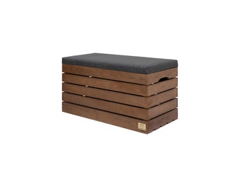 Sitzbank und Aufbewahrungskiste - Polsterhocker Sitztruhe aus Holz, Hockerbank mit Stauraum, Kiste Box (80 x 40 x 44 cm), Nuss