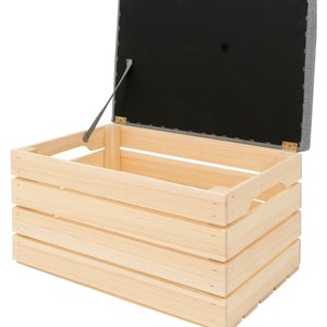 Sitzbank und Aufbewahrungskiste Polsterhocker Sitzkiste aus Holz, Hockerbank mit Stauraum, Kiste 60 x40 x35 cm, Naturholz Bild 3