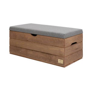 Sitzbank und Aufbewahrungskiste - Polsterhocker Sitzkiste aus Holz, Hockerbank mit Stauraum, Kiste Box (80 cm), Nuss