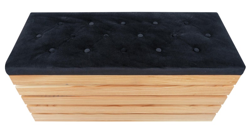 Sitzbank und Aufbewahrungskiste Polsterhocker Sitzkiste aus Holz, Hockerbank mit Stauraum, Kiste Box 100 x 40 x 45 cm Lärche Bild 2