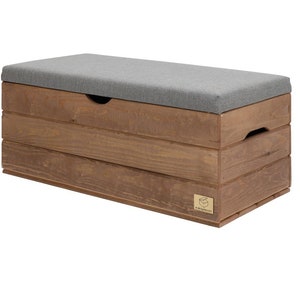 Bench and Storage Chest - Upholstered Stool Seat Chest Made of Wood, Stool Bench with Storage Space, Crate Box (80cm), Nut