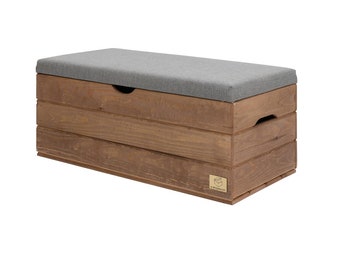 Bench and Storage Chest - Upholstered Stool Seat Chest Made of Wood, Stool Bench with Storage Space, Crate Box (80cm), Nut