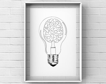 DOWNLOAD Medicine Art, Brain in Lightbulb, Doctor Gift, Practice Decor, Anatomy Art. Medical Student Decor