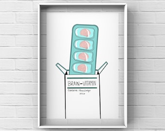 DOWNLOAD Anatomy Brain Picture, Brain Vitamins Art Print, Funny Doctor Gift, Medical Decor, Doctor Office Decor,