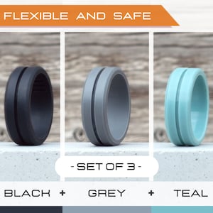 Mens silicone ring set, 3 Silicone Rings Men, Rubber rings, Rubber wedding band men, Fitness Ring men, Flexible ring, Men Silicon Ring Gift