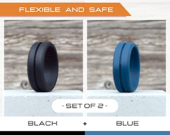 Mens silicone ring set, 2 Silicone Rings Men, Rubber rings, Rubber wedding band men, Fitness Ring men, Flexible ring, Men Silicon Ring Gift