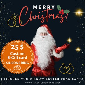 Cartão-presente personalizado para impressão, vale-presente pessoal, cupom de presente para 2 anéis de silicone, presente digital de Natal, presente de última hora, Papai Noel 1