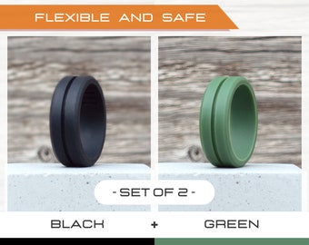 Mens silicone ring set, 2 Silicone Rings Men, Rubber rings, Rubber wedding band men, Fitness Ring men, Flexible ring, Men Silicon Ring Gift