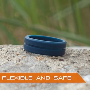 Silicone Wedding Ring | Safe Rubber Wedding Band | Blue ring | Gift for Work, Mechanics, Athletes | Thin Groove Ring 7mm Wide