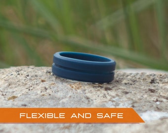 Silicone Wedding Ring | Safe Rubber Wedding Band | Blue ring | Gift for Work, Mechanics, Athletes | Thin Groove Ring 7mm Wide