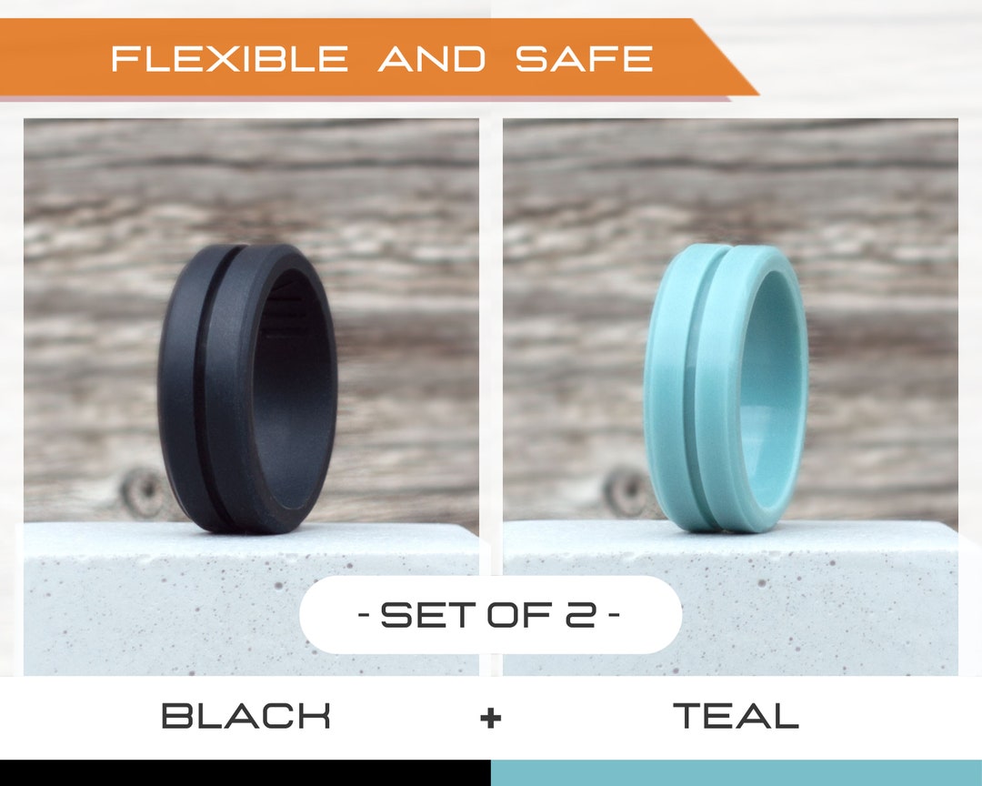 Mens Silicone Ring Set, 2 Silicone Rings Men, Rubber Rings, Rubber ...
