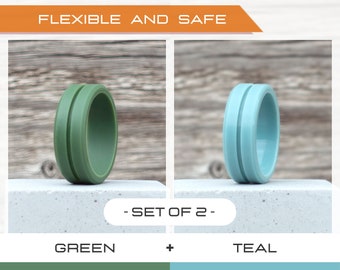 Mens silicone ring set, 2 Silicone Rings Men, Rubber rings, Rubber wedding band men, Fitness Ring men, Flexible ring, Men Silicon Ring Gift