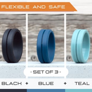 Mens silicone ring set, 3 Silicone Rings Men, Rubber rings, Rubber wedding band men, Fitness Ring men, Flexible ring, Men Silicon Ring Gift