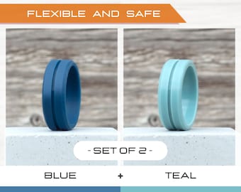 Mens silicone ring set, 2 Silicone Rings Men, Rubber rings, Rubber wedding band men, Fitness Ring men, Flexible ring, Men Silicon Ring Gift