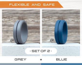 Mens silicone ring set, 2 Silicone Rings Men, Rubber rings, Rubber wedding band men, Fitness Ring men, Flexible ring, Men Silicon Ring Gift