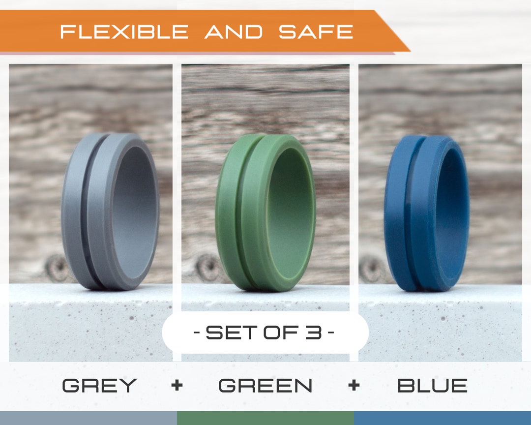 Mens Silicone Ring Set, 3 Silicone Rings Men, Rubber Rings, Rubber ...