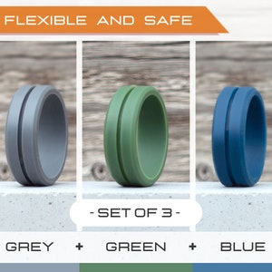 Mens silicone ring set, 3 Silicone Rings Men, Rubber rings, Rubber wedding band men, Fitness Ring men, Flexible ring, Men Silicon Ring Gift