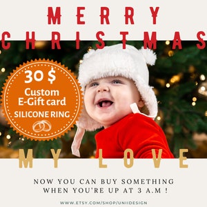 Aangepaste cadeaubon afdrukbaar, persoonlijke cadeaubon, couponcadeau voor 3 siliconen ringen, digitaal kerstcadeau, last-minute cadeau voor hem 1
