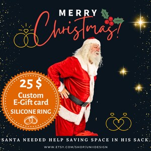 Cartão-presente personalizado para impressão, vale-presente pessoal, cupom de presente para 2 anéis de silicone, presente digital de Natal, presente de última hora, Papai Noel 2