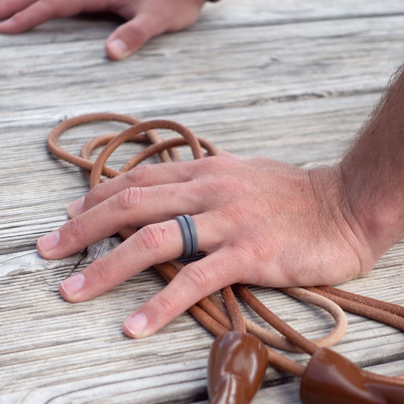 Silicone Wedding Ring Safe Rubber Wedding Band Gray Ring Etsy