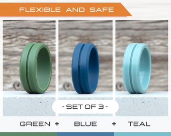 Mens silicone ring set, 3 Silicone Rings Men, Rubber rings, Rubber wedding band men, Fitness Ring men, Flexible ring, Men Silicon Ring Gift