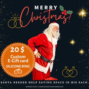 Cartão de presente personalizado para impressão, vale-presente pessoal, cupom de presente para anel de silicone masculino, presente de Natal digital, presente de última hora, Papai Noel 2