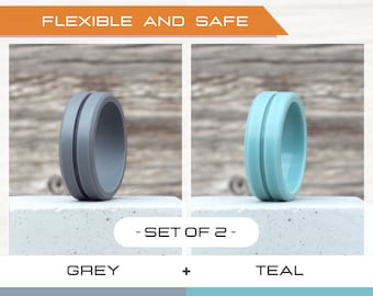 Mens silicone ring set, 2 Silicone Rings Men, Rubber rings, Rubber wedding band men, Fitness Ring men, Flexible ring, Men Silicon Ring Gift