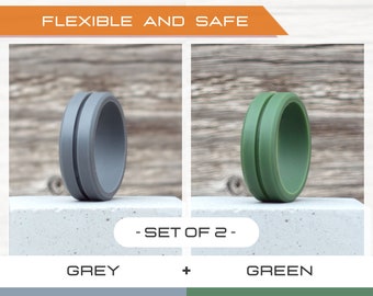 Mens silicone ring set, 2 Silicone Rings Men, Rubber rings, Rubber wedding band men, Fitness Ring men, Flexible ring, Men Silicon Ring Gift