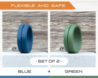 Mens silicone ring set, 2 Silicone Rings Men, Rubber rings, Rubber wedding band men, Fitness Ring men, Flexible ring, Men Silicon Ring Gift