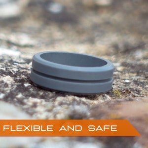 Silicone Wedding Ring | Safe Rubber Wedding Band | Gray ring | Father’s Day gift for Work, Mechanics, Athletes | Thin Groove Ring 7mm Wide