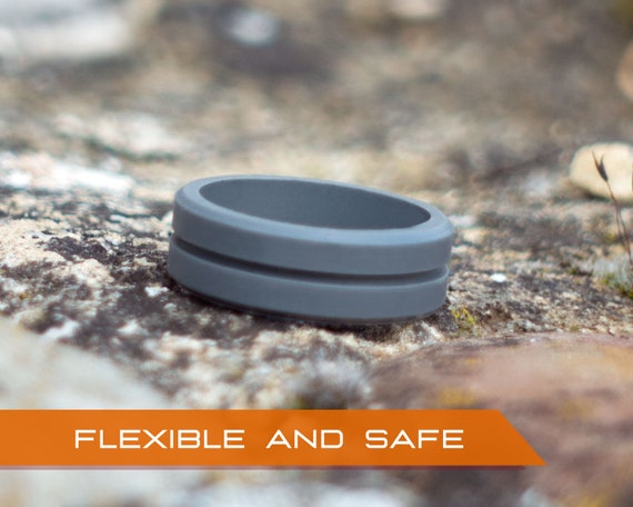 Silicone Wedding Ring | Safe Rubber Wedding Band | Gray ring | Father’s Day gift for Work, Mechanics, Athletes | Thin Groove Ring 7mm Wide