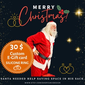 Cartão-presente personalizado para impressão, vale-presente pessoal, cupom de presente para 3 anéis de silicone, presente digital de Natal, presente de última hora, Papai Noel 2