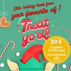 Aangepaste cadeaubon afdrukbaar, persoonlijke cadeaubon, coupon cadeau voor 3 heren siliconen ringen, digitale kerstcadeau, last minute cadeau, elf