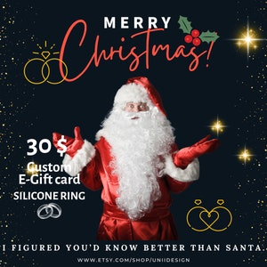 Cartão de presente personalizado para impressão, vale-presente pessoal, cupom de presente para 3 anéis de silicone, presente de Natal digital, presente de última hora, Papai Noel 1