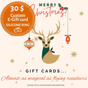 Aangepaste cadeaubon afdrukbaar, persoonlijke cadeaubon, couponcadeau voor 3 siliconen ringen, digitaal kerstcadeau, last minute cadeau rendier 2