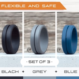 Mens silicone ring set, 3 Silicone Rings Men, Rubber rings, Rubber wedding band men, Fitness Ring men, Flexible ring, Men Silicon Ring Gift