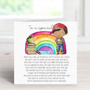 First day of school card | Special son card | Starting school gift | Card for son