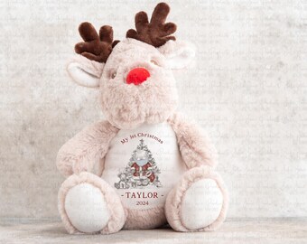 Personalised Christmas teddy | Baby's 1st Christmas gift | First xmas keepsake | Reindeer soft toy