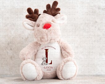 Personalised Christmas teddy | Baby's 1st Christmas gift | First xmas keepsake | Reindeer soft toy