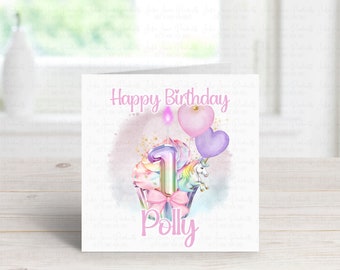 Unicorn birthday card | Card for girls birthday | Unicorn theme birthday | Personalised card