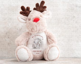 Personalised Christmas teddy | Baby's 1st Christmas gift | First xmas keepsake | Reindeer soft toy